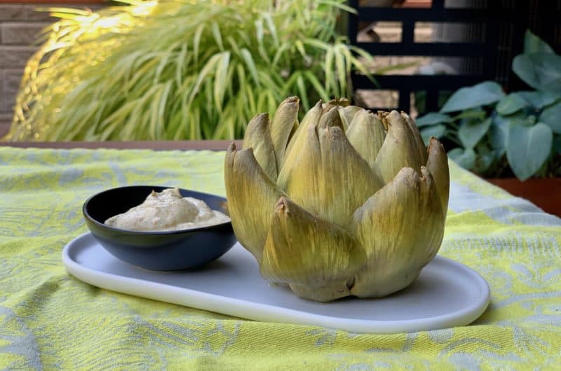 Simple Artichokes with Curry Dip
