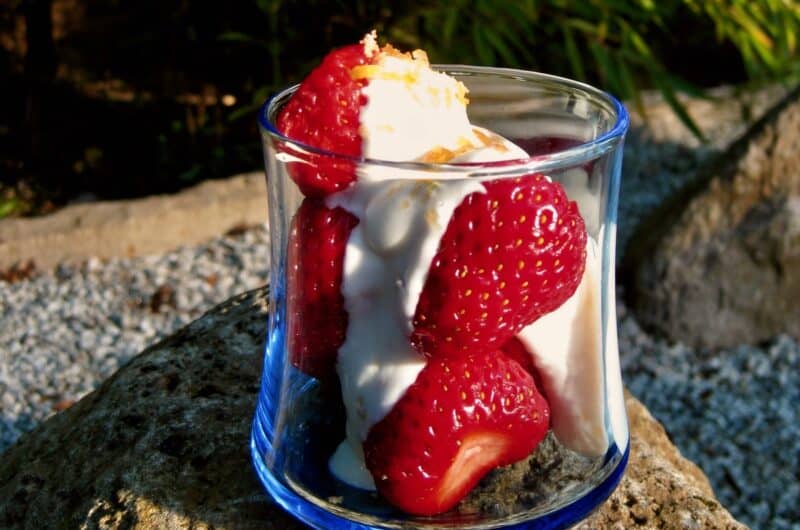 Strawberries in Golden Sake Sauce