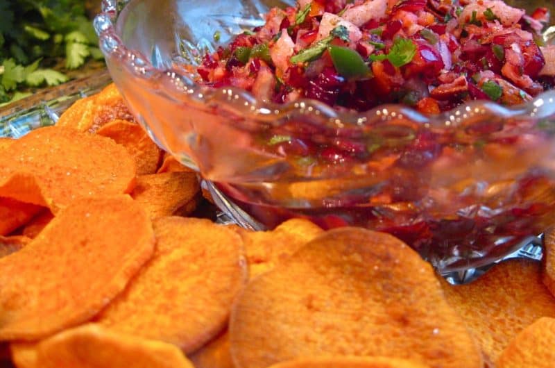 Cranberry Salsa with Sweet Potato Chips