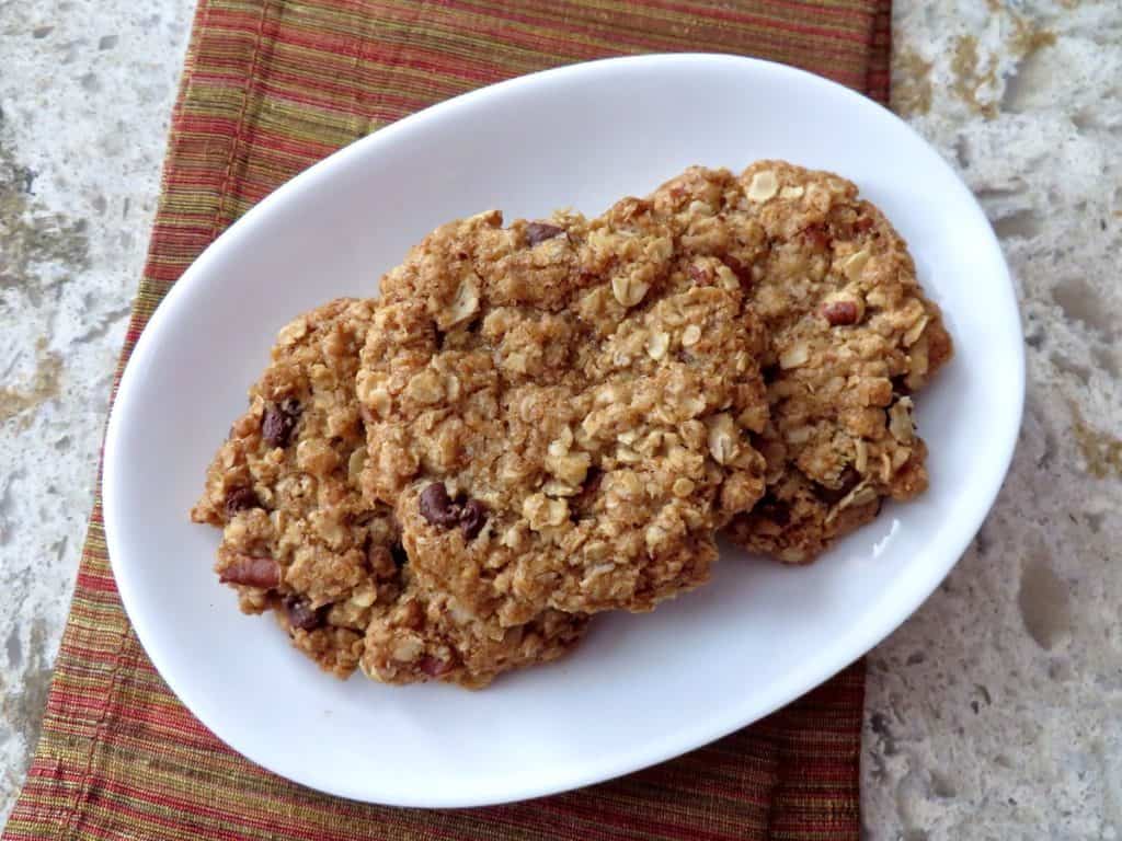 Several Oatmeal Cookies arranged on an oval dessert plate.