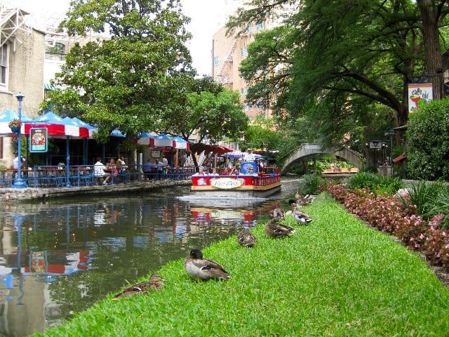 Boats, Ducks and Awnings along the River Walk in San Antonio, TX