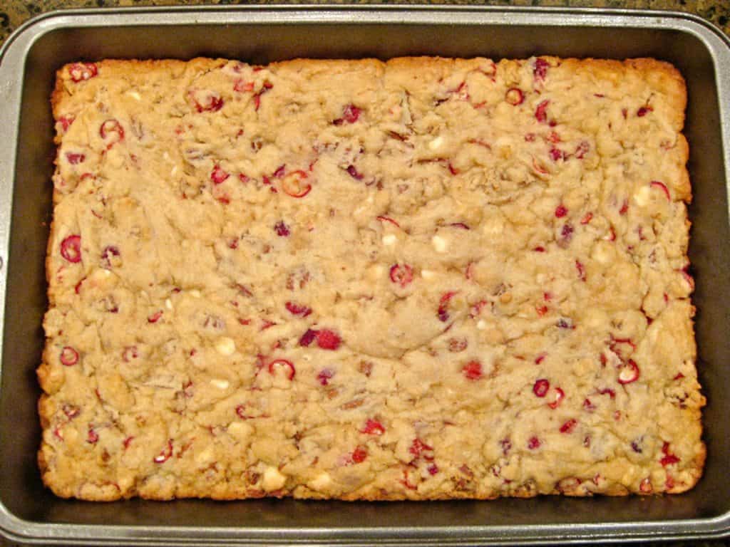 Cranberry Pecan Cookies Baked in a 13 x 9-inch pan. 