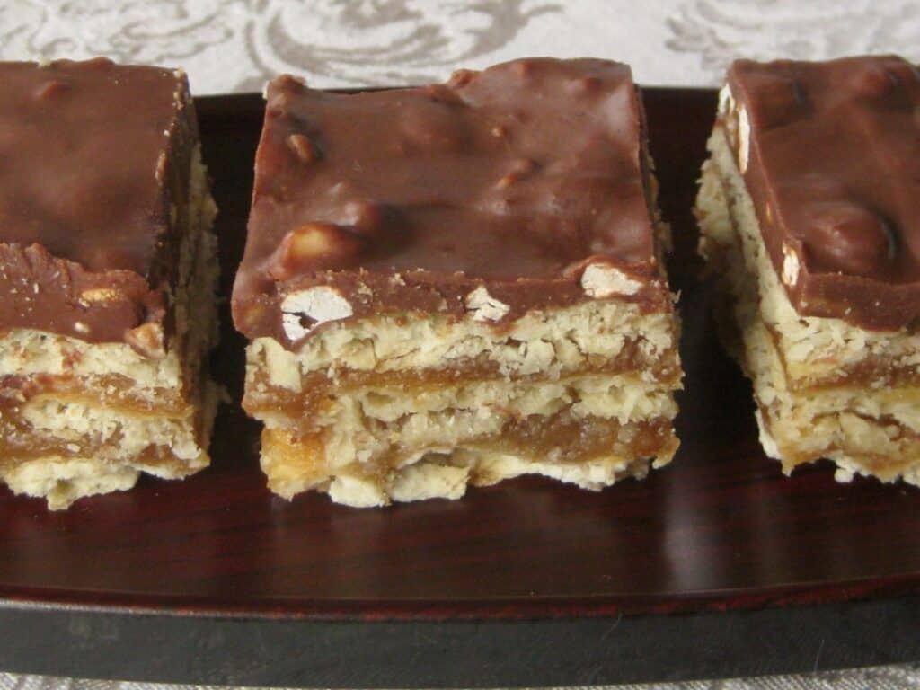 Twickers Bars lined up on a small plate.