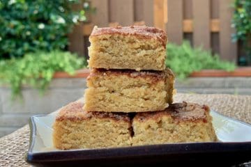 Soft Snickerdoodle Blondies, topped with cinnamon sugar, look chewy and delicious.
