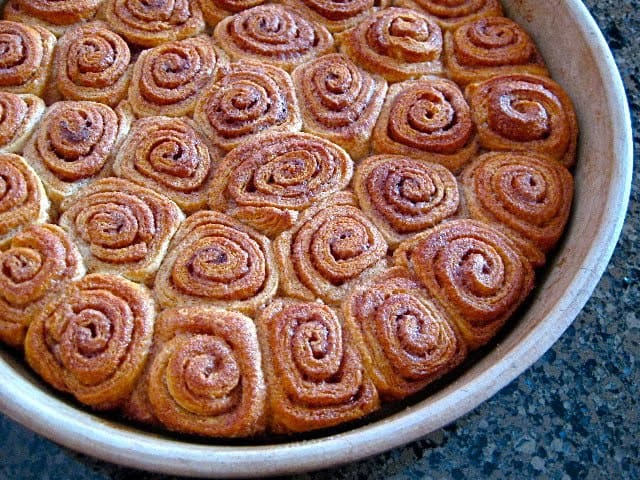 Quick and Easy Mini Cinnamon Rolls baked but not yet iced.