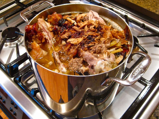 Turkey Stock simmering on the stovetop