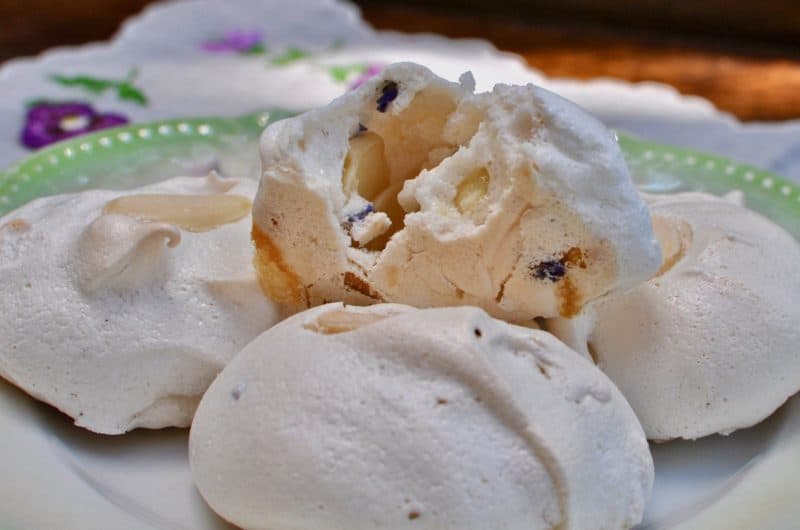 Lavender Meringues with White Chocolate and Almonds