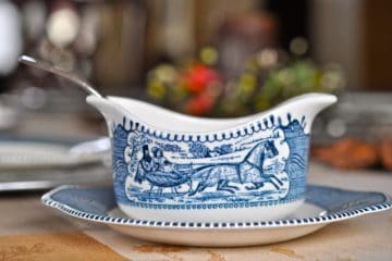Courier & Ives Ironstone Gravy Boat on Thanksgiving Table