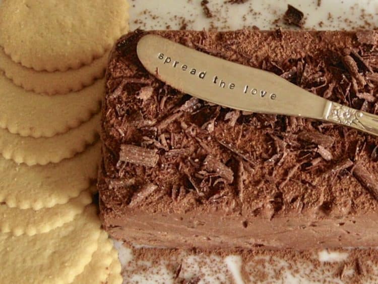 Spiced Chocolate Cream Cheese Spread with Sugar Cookies and served with a vintage spreader stamped with "Spread the Love".