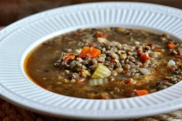 A bowl filled with Lentil Soup.