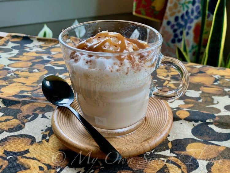 Peanut Butter Fudge Steamer in a clear glass cup