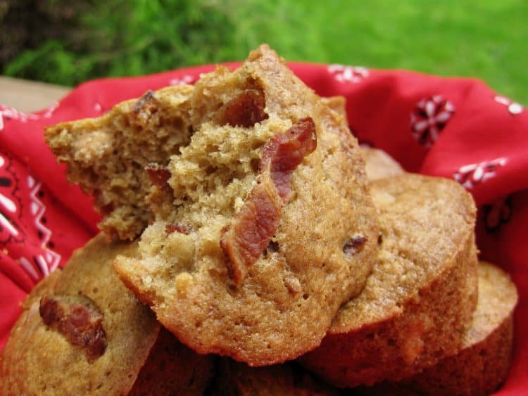 a broken Pork and Beans Muffin with bacon