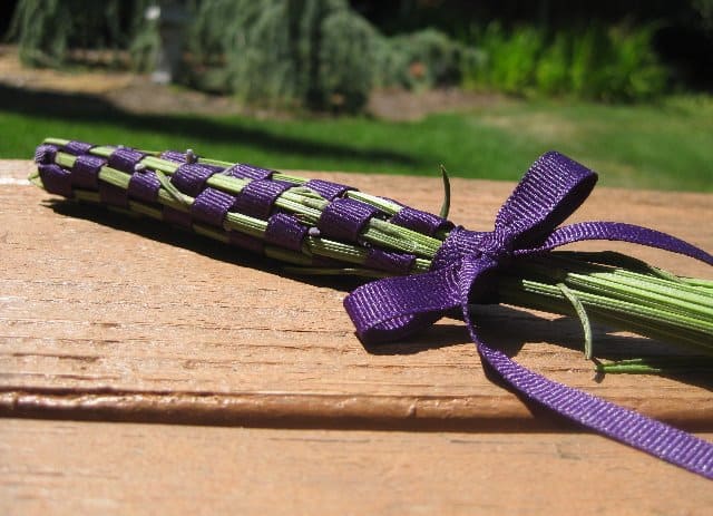Finished Lavender wand with a purple ribbon.