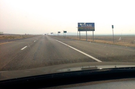 A smoky view on the highway in Utah during the autumn of 2012.