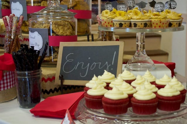 dessert assortment arranged on a table at graduation party