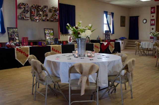 graduation party decorations including display and dining tables