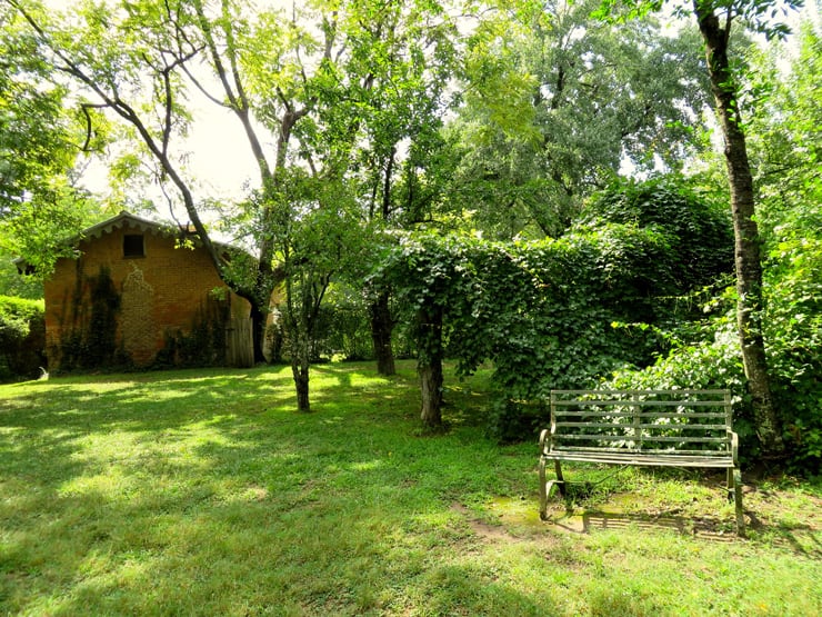 Smokehouse, Scuppernong Arbor and Bench at Rowan Oak, Oxford, MS